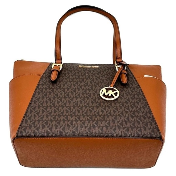 Michael Kors Large Charlotte Tote Bag Luggage Leather Brown - Picture 6 of 12